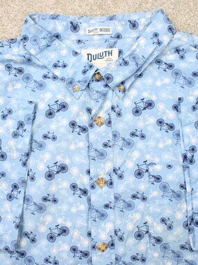 Duluth AOP Shirt Mens 3XL Blue Untucked BBQ Relaxed Fit Bike All Over Print S/S